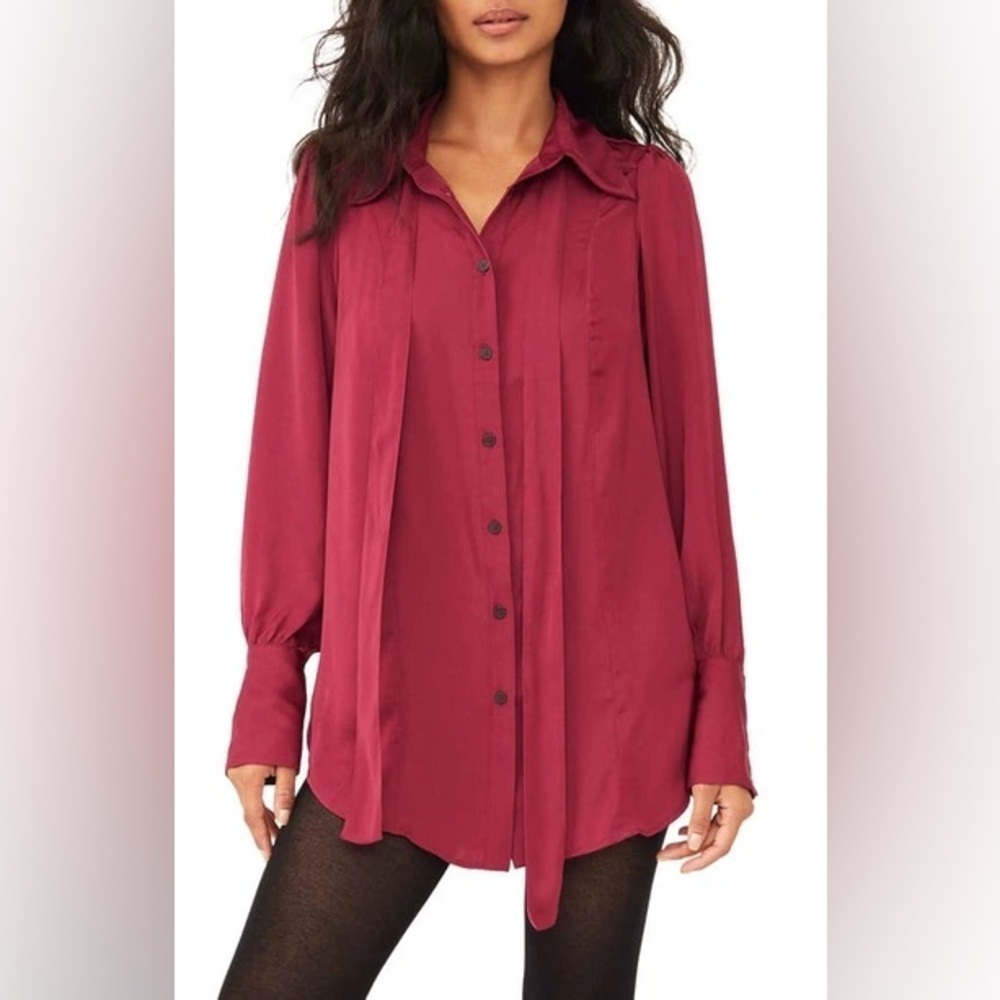 FREE PEOPLE Lala Tie Neck Detail Blouse
